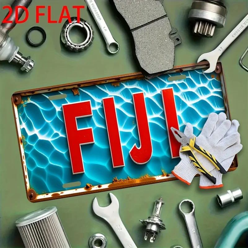 Vintage Fiji Turquoise Ocean Water License Plate 2D Flat Aluminum Tin Sign Wall Art Decor for Garage Bar Man Cave and Car Front