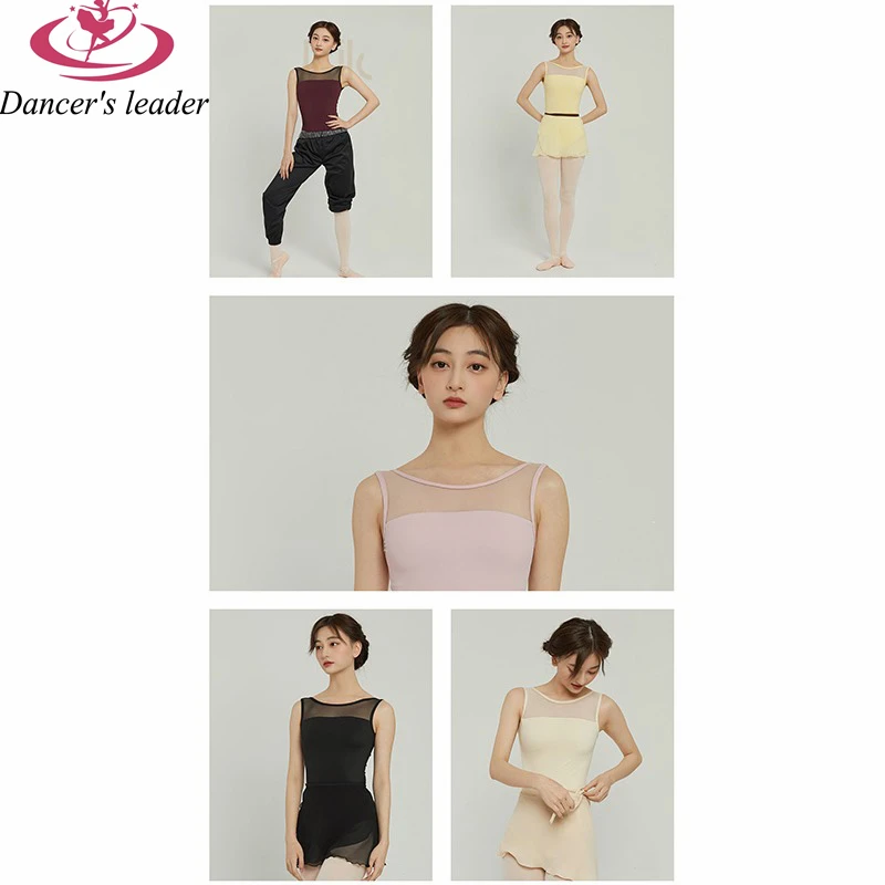 Ballet Costume Leotard for Breathable Sleeveless Mesh Stitching Big Back Gymnastics Leotard jumpsuit Skirt Performance Costume