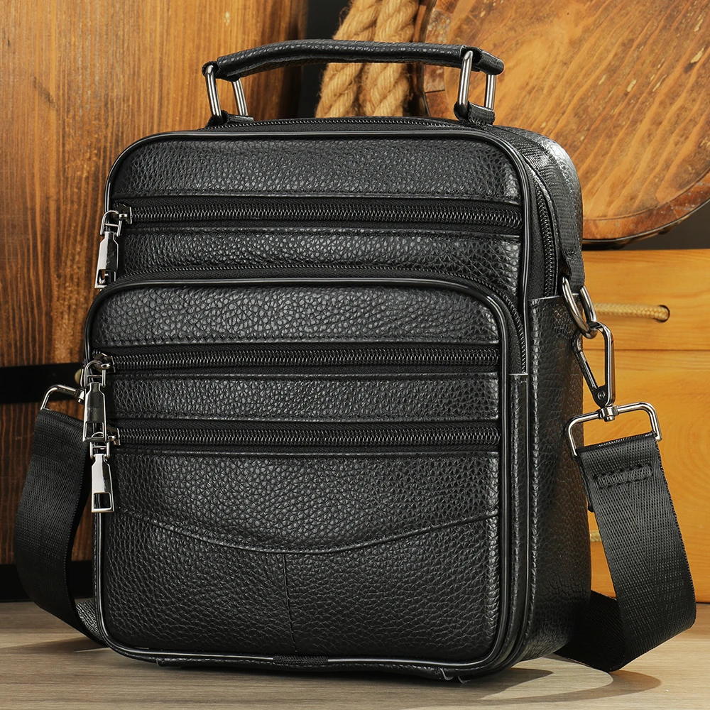 Fashion Cowhide Shoulder Bag Men Real Genuine Leather Handbags Black Men's Small Ipad Crossbody Bag Male Messenger Bag Tote