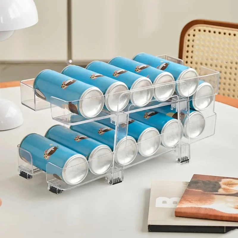 Can Dispenser Storage Organizer Bins Adjustable Rolling Can Organizer With Two Tiers Rolling Jar Boxes Kitchen Storage