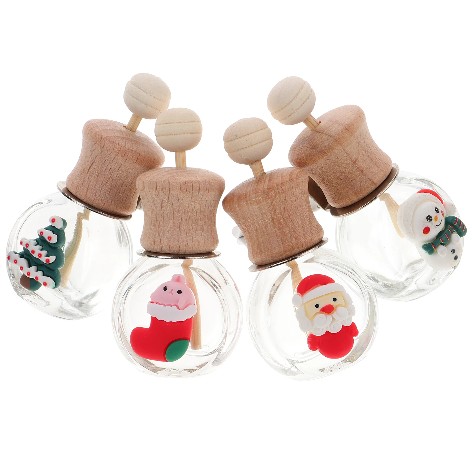 

4PCS Christmas Car Air Freshener Diffusers Glass Wood Materials Essential Oils Santa Snowman Tree Stocking Decorations