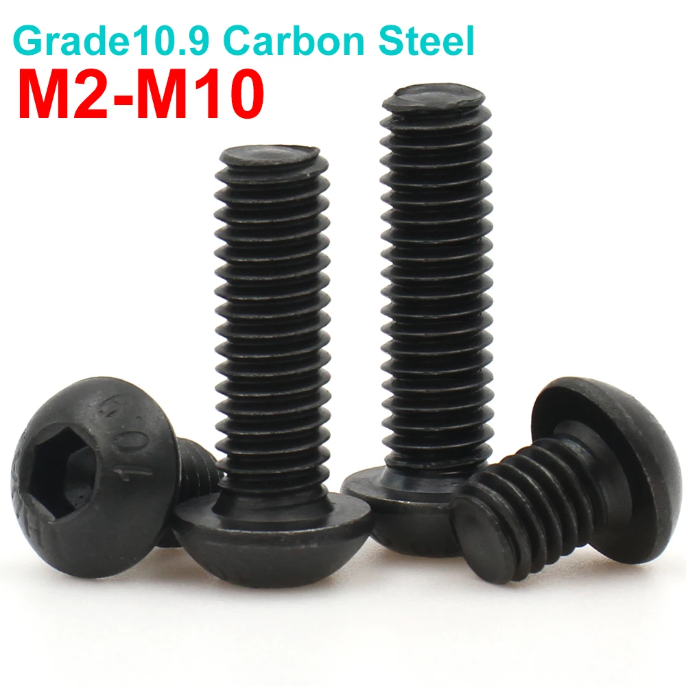 

1-20pcs M2 M2.5 M3 M4 M5 M6 M8 M10 Black Grade10.9 Carbon Steel Hexagon Hex Socket Round Head Cap Screw Bolt Furniture Fastener