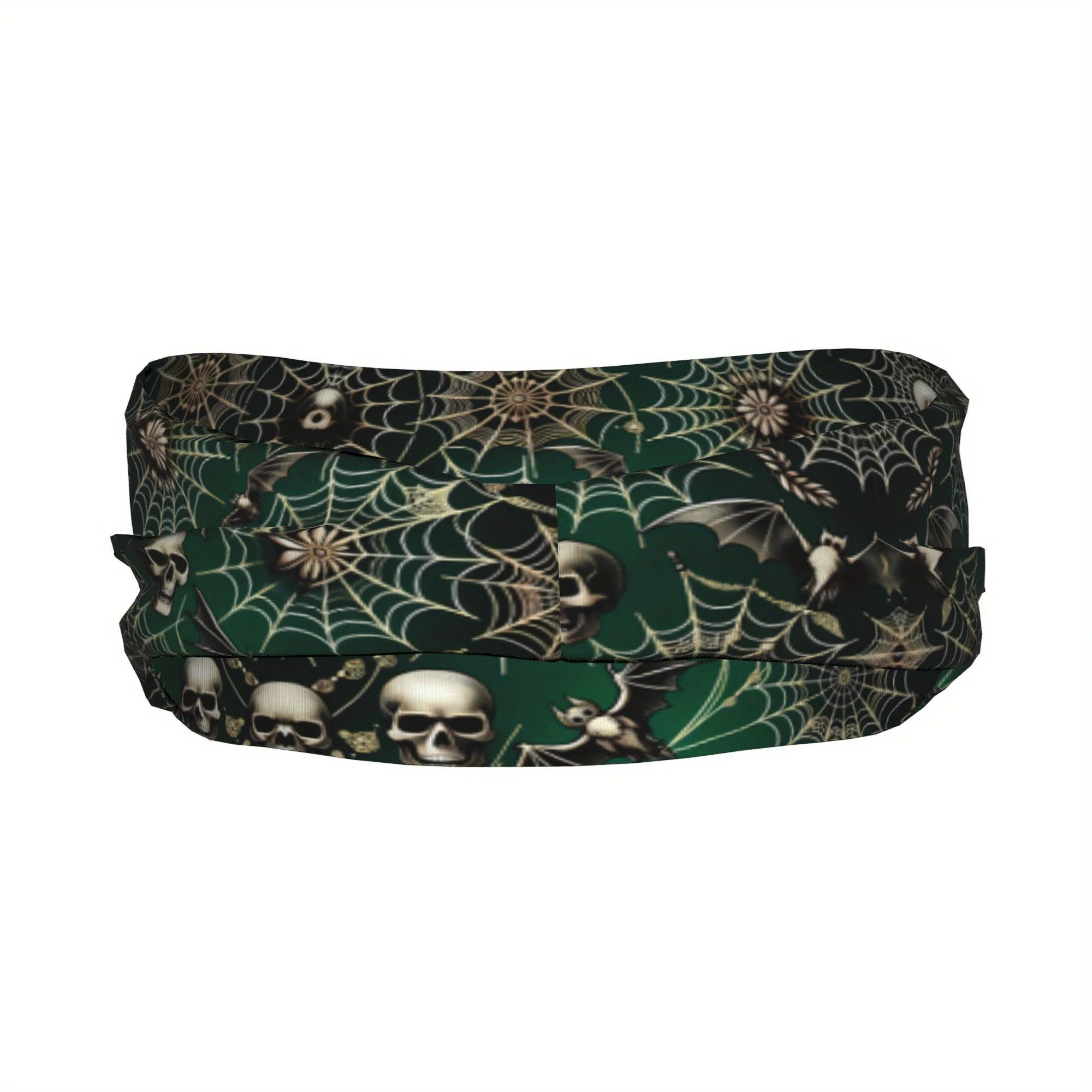 Skull Spider Web Print Headband Sweat Absorbent Sports Hairband for Yoga Running Daily Wear Elastic Non-slip Gothic Style Unisex