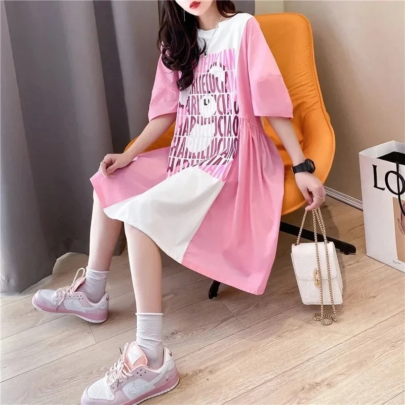 HOT Fashionable and Slim Covering Short Sleeve T-shirt Dresses for Women 2024 New Summer Loose Top Casual T-shirt Dress