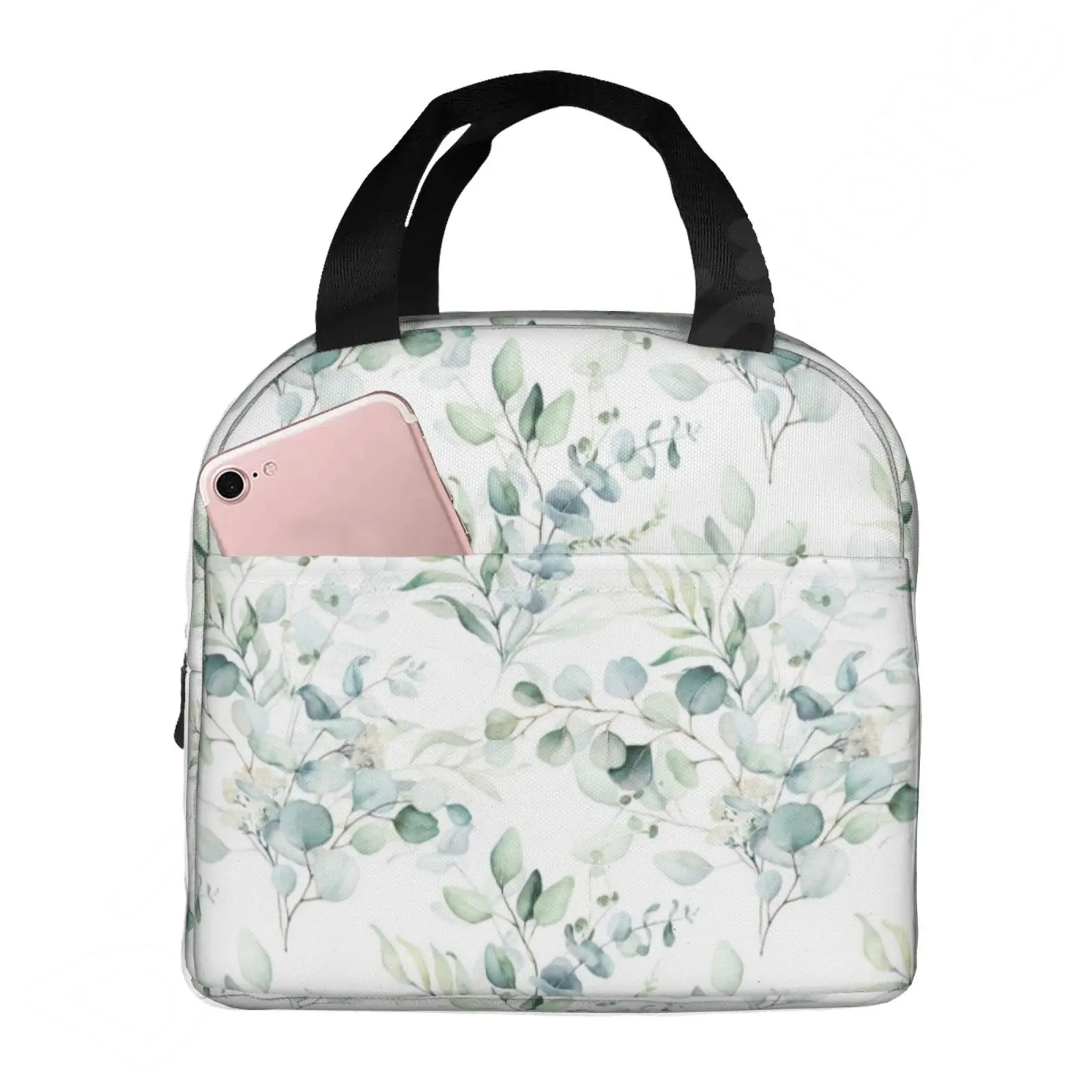 Spring Leaf Floral Sage Thermal Lunch Bag Insulated Lunch Box for Women Meal Bento Tote Bag for Work Picnic Food Bag Cooler Bag