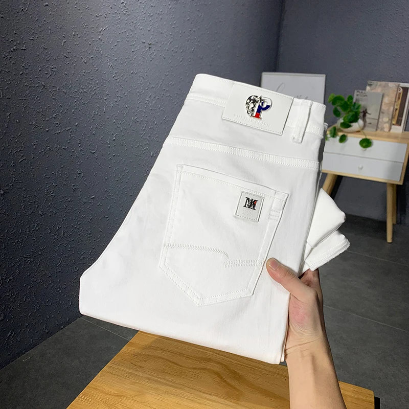 

2025 Autumn New Men's 98% Cotton White Jeans Classic Style Harem Pants Brand Men's Stretch Comfort Pants Men Luxury Jeans