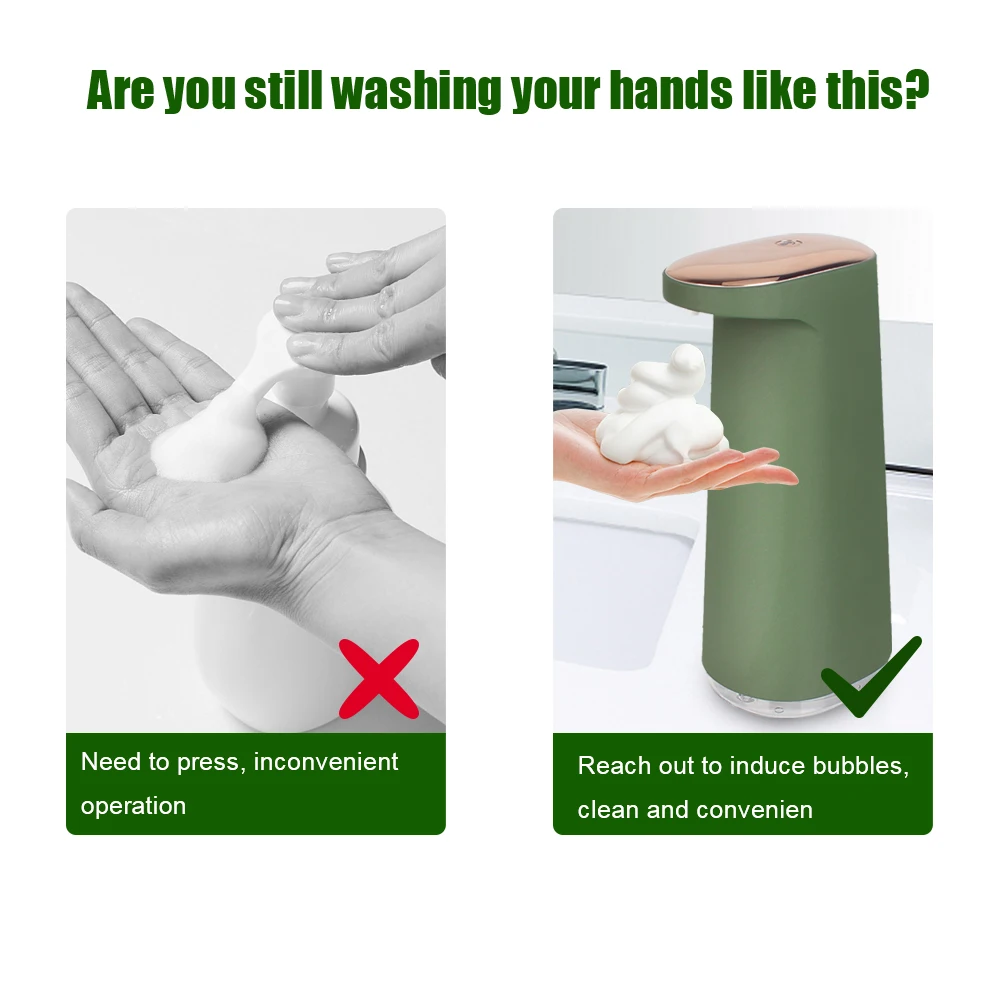 Per bagno cucina schiuma automatica Dispenser di sapone liquido schiuma Touchless a mano libera portatile USB ricaricabile 450ML