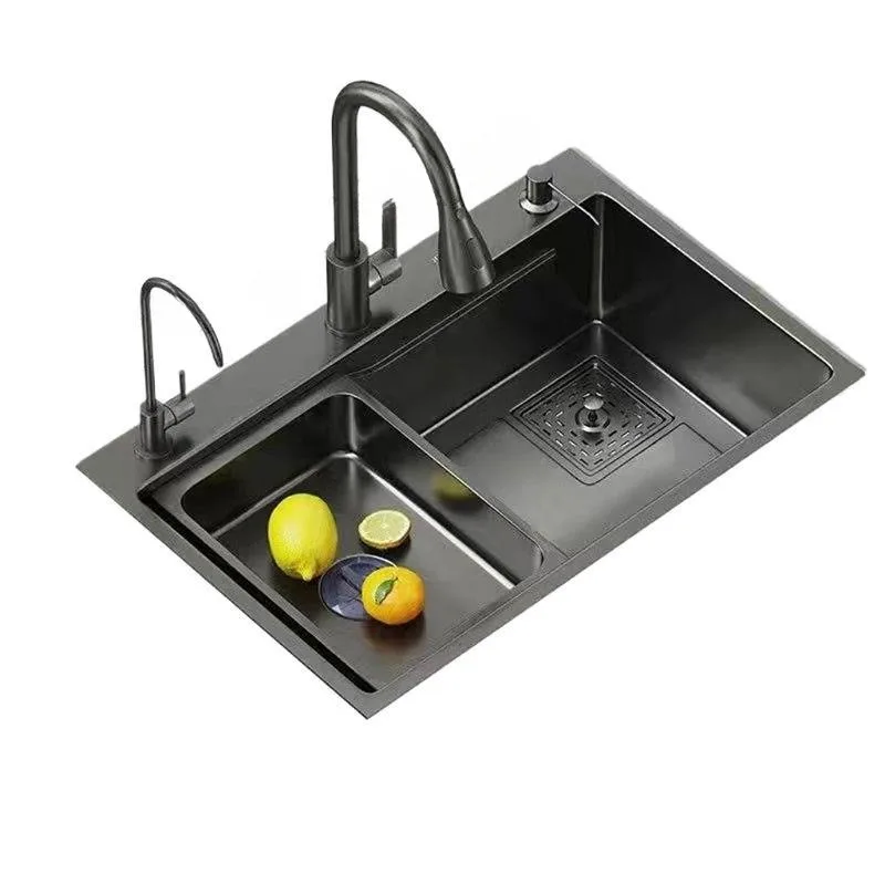 Grey stainless steel large single slot kitchen vegetable basin full set