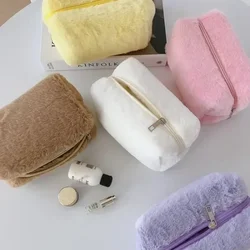 Bolsa organizadora de cosméticos de viaje para mujer, estuche de maquillaje de felpa de Color sólido, 1 unidad