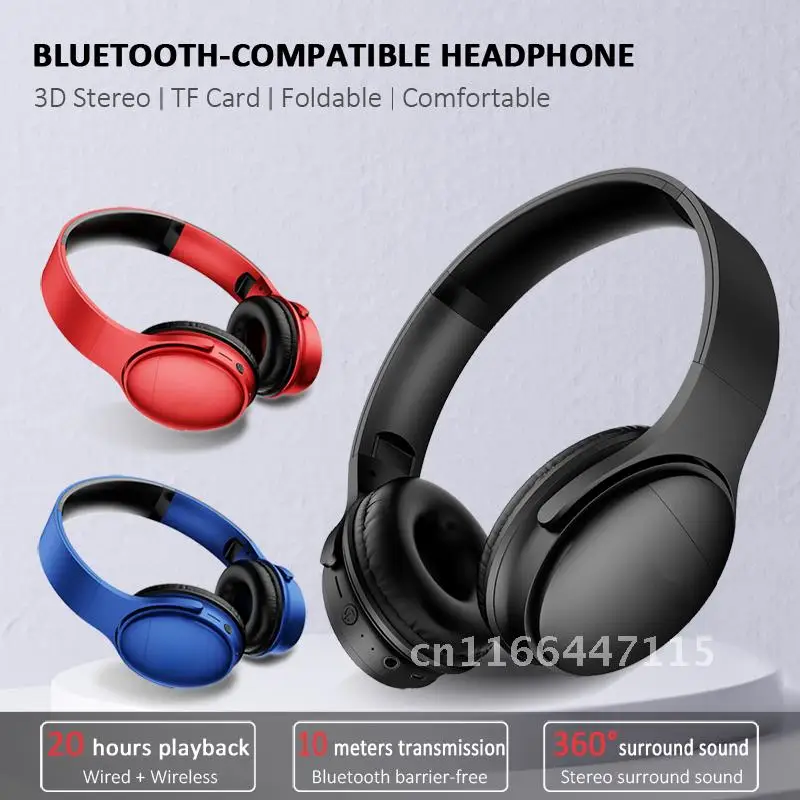 

H1 Pro Bluetooth-Compatible Headphones Wireless Eearphone with Mic Hands-free HIFI Stereo BT5.0 Over-Ear Headset support TF Card