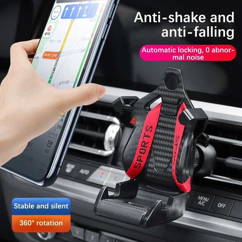 360 Carbon Fiber Pattern Racing Seat Shaped Car Phone Bracket GPS Support For Different Phone Models Air Vent Universal Tools