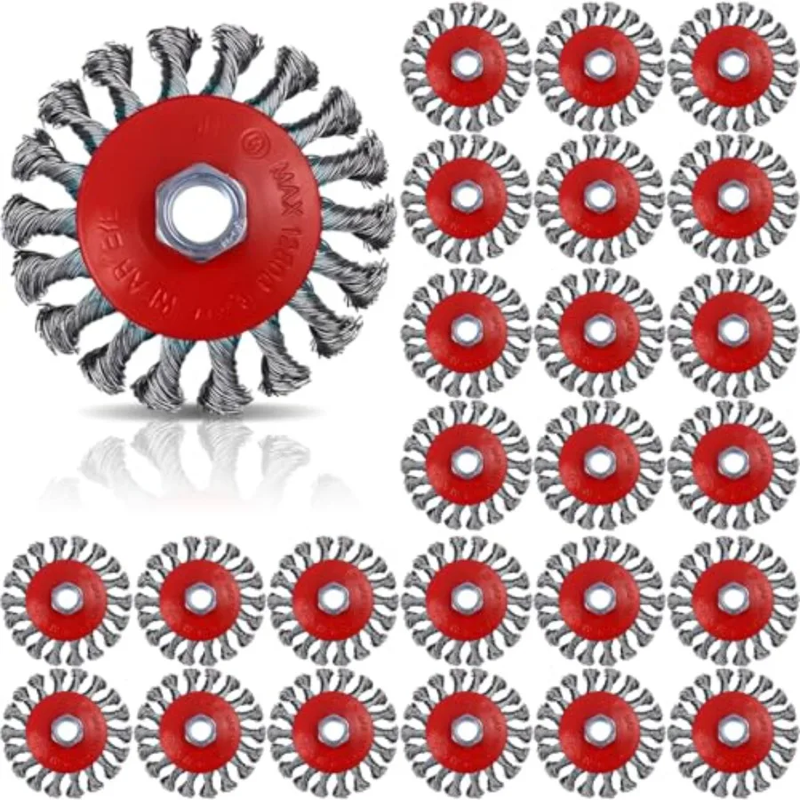 

24 Pcs Wire Wheel Brush Wire Wheels with 5/8"-11 Threaded Arbor for 4 1/2 Angle Grinder Knotted Wire Cup Brush for Heavy Cleani