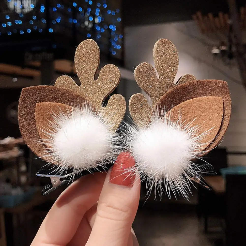 2pcs/set Christmas Hairpin For Women Girl Cartoon Santa Snowman Elk Antlers Barrettes Cute Deer Ear Side Hair Clips Headwear