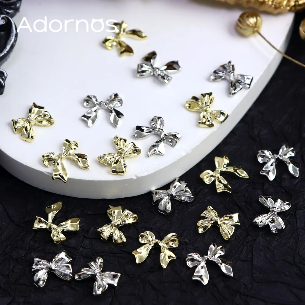 10 pcs/bag Metal Bow Epoxy Resin Art Accessories Golden Silver Bowknot Silicone Molds Filling Crafts DIY Keychain Jewelry Making