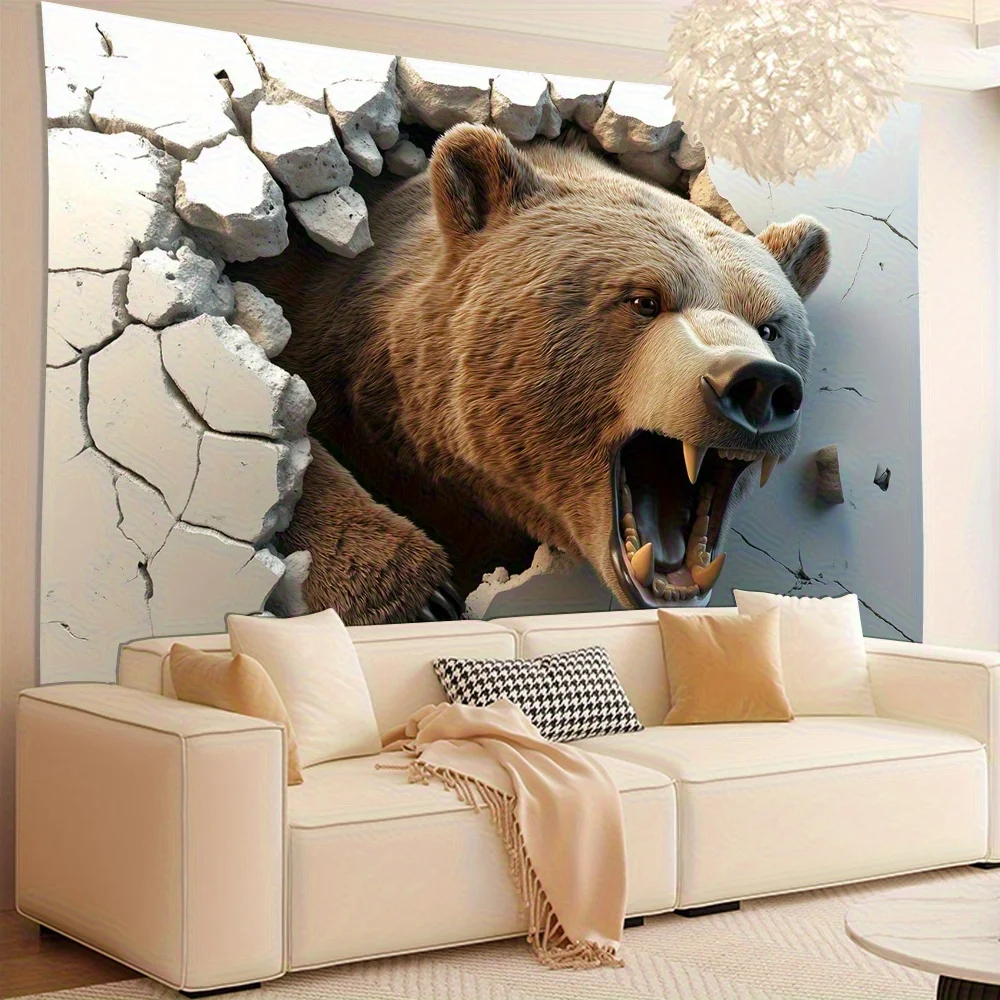 Perfect Gift Tapestry 2D Visual Effect Bear Breaking Through Wall Tapestry - Perfect for Living Room, Bedroom, Office & Party - Image 3