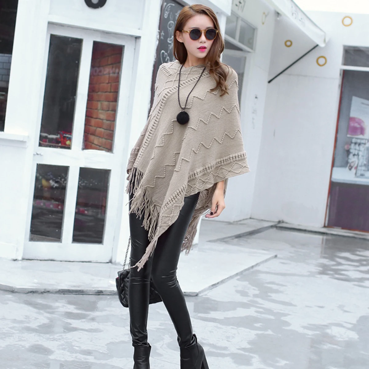 New Style Fashion Shawl Scarf Women Winter Knitted Stoles With Tassel Outdoor Warm Windproof Long Scarf Pashmina 105*95cm