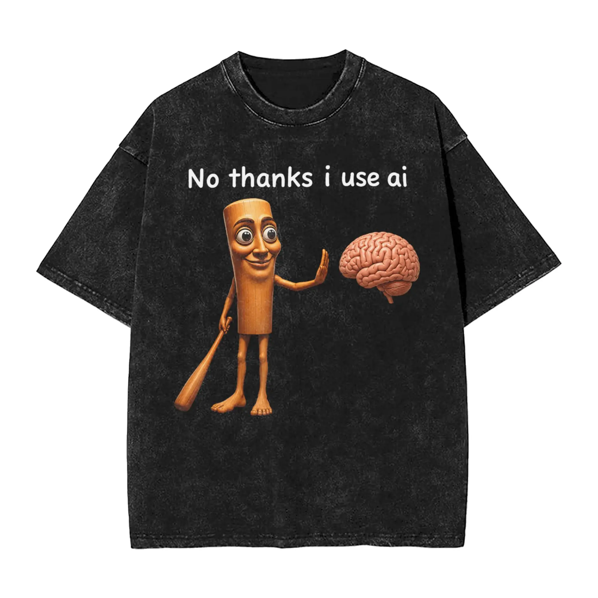 Men's T-Shirt Power of AI Tung Sahur Abandons His Brain Funny Meme Joke T Shirts Summer Tee Shirt Streetwear Design Cotton Tops