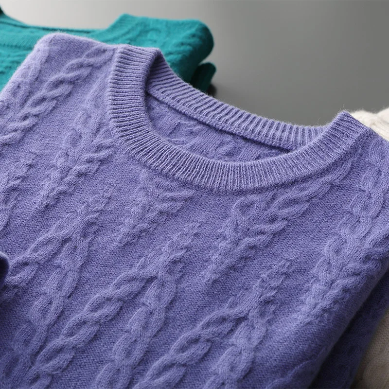 

Winter New 100% Merino Wool Knitted Sweater Men's Round Neck Thicken Jacquard Pullovers Fashion Loose High-End Bottoming Shirt