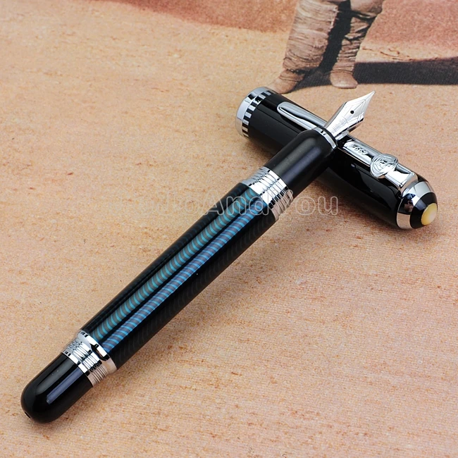 Duke Green & Silver Carbon Fiber Metal Fountain Pen M Nib 0.5mm Professional Writing Pen DFP015