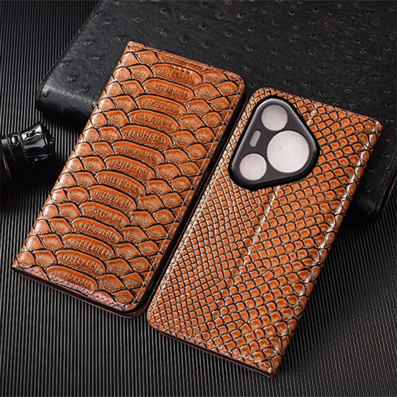 

Python Pattern Genuine Leather Flip Case For Huawei P10 P20 P30 P40 P50 P50E P60 Pura 70 80 Art Pro Plus Ultra Lite Cover Cases