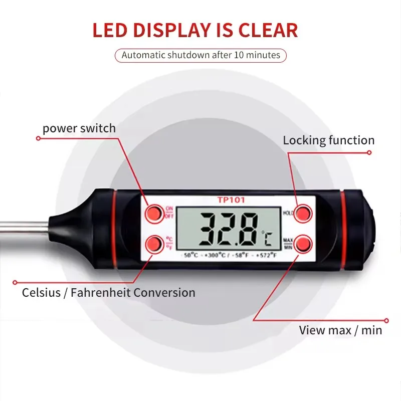 Portable Pen Style Digital Kitchen Thermometer, Barbecue Meat, Water, Oil, Milk, Cooking Electronic Probe Thermometer