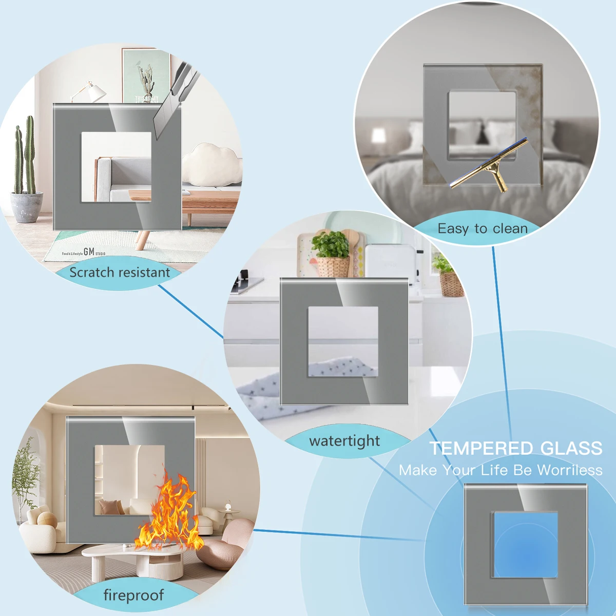 Zigbee Thermostat Tuya Smart Wifi Thermostat and Touch Light Switch/USB Socket/CAT6 TV Function Part DIY Combination Glass Panel