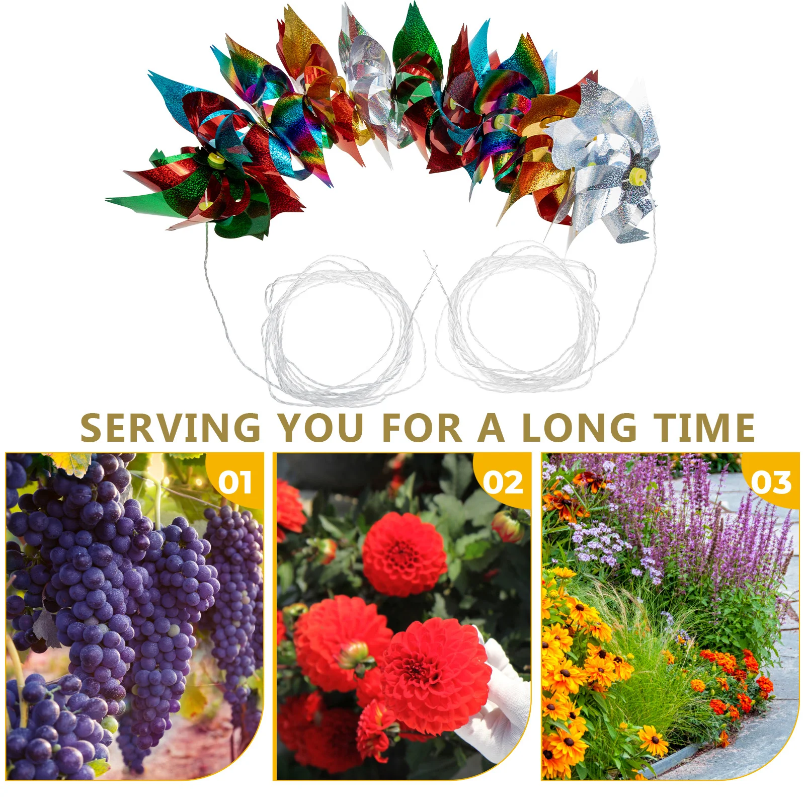 

10pcs Windmill Bird Repellent String Reflective Pet Durable Outdoor Garden Farm Fishpond Sparkly Holographic Spinners Devices