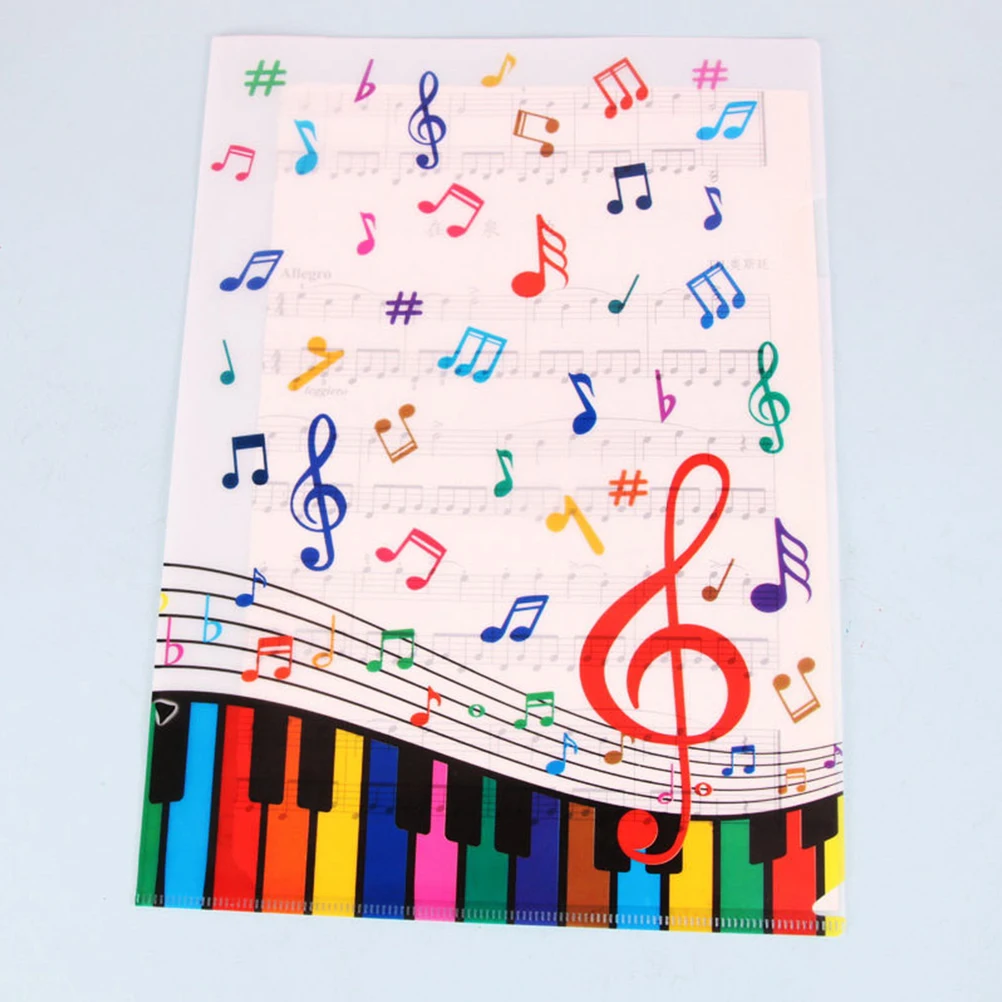 

12pcs L-shaped Document Folder Music Note Pattern Double Page File Bag Storage A4 File Organizer Plastic Sheet Protector
