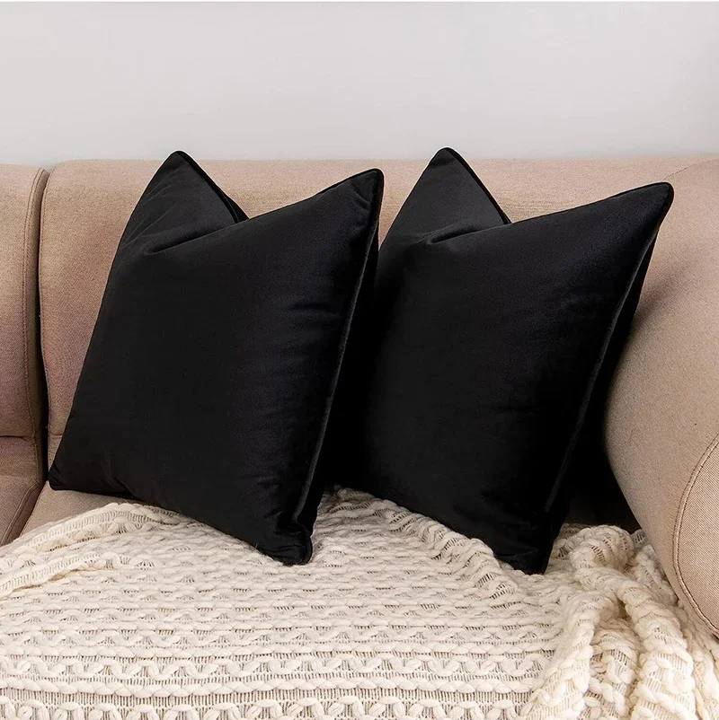 Solid Color Velvet PillowCover Nordic Minimalist Black and White Edging Pillowcase Modern Light Luxury Cushions Cover Decorative