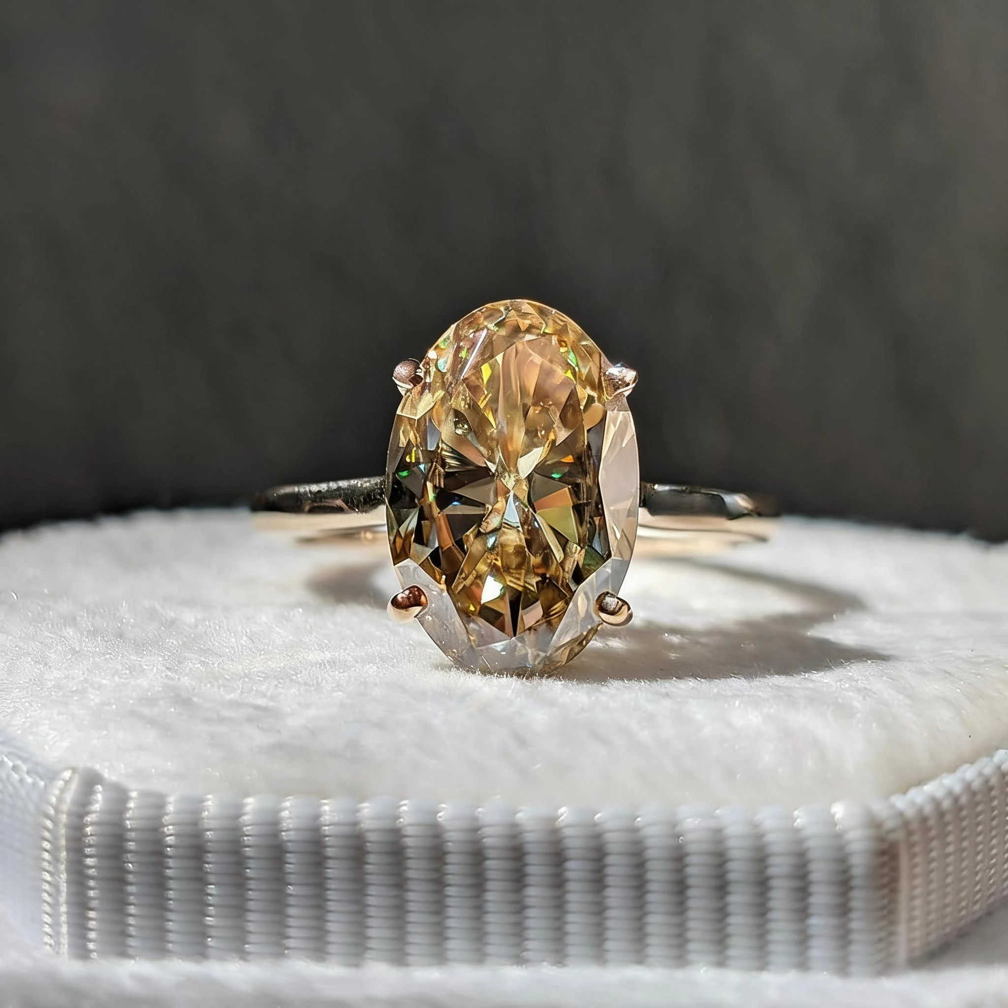 champagne Moissanite S925 Silver Rings,3ct oval Cut egg shape Moissanite Rings, Personalized, Simple,Versatile origina lcolor