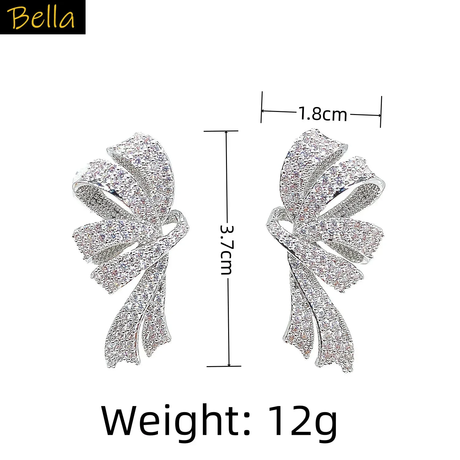 Wedding Earrings Bridal Luxury Jewelry for Women Bowknot Stud Earrings Shiny Zircon Symmetrical Jewelry Gift Female