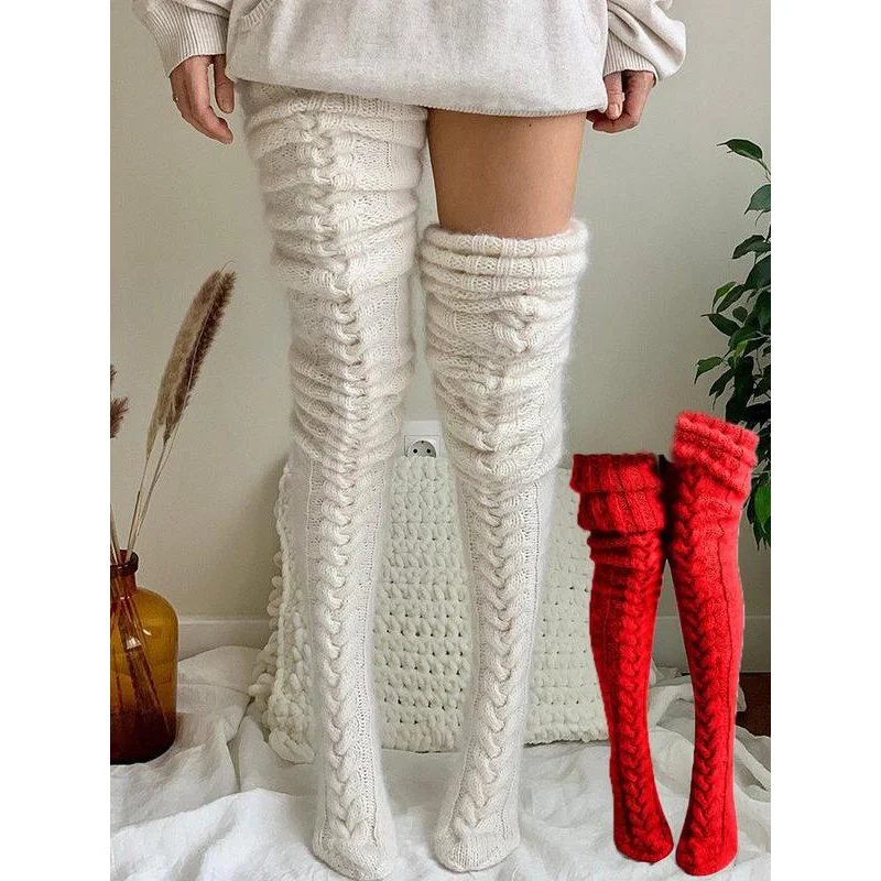 Women's Solid Textured Over The Knee Sos, Casual Warm Comfy Thigh High Sos for Fall & Winter, Women's Sos for Daily Wear, Fluffy