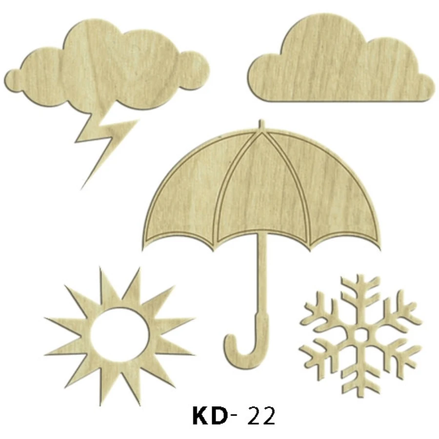 KD22 Cloud, Snow, Umbrella 5li Set Wooden Package Ornament