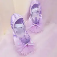 Zapatos de Ballet para niños, zapatos de Ballet de encaje con corona de satén para baile profesional para niñas, zapatos de princesa de entrenamiento profesional de suela suave
