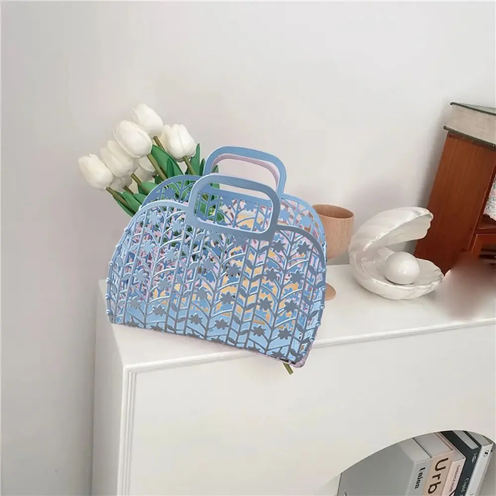 Bathroom Hollowed Washing Storage Basket Shower Bath Basket Mesh Portable Tote Bag Laundry Basket Clothes Organizer