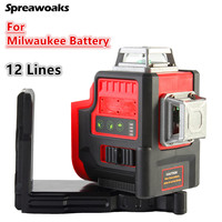 12 Lines Laser Level 3D Horizontal & Vertical Green Beams Light Meter Self-Leveling Power Tools For Milwaukee 18V Battery