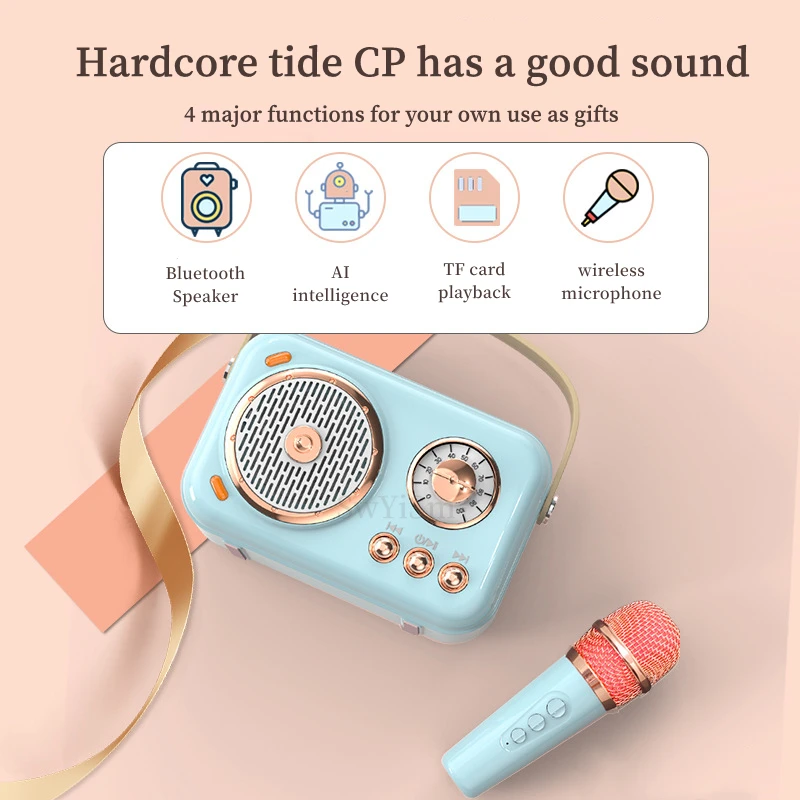 Ensemble audio de microphone UHF portable pour enfants, mini haut-parleur Bluetooth karaoké, caisson de basses sans fil, stéréo, fête à la maison, KTV, BElement