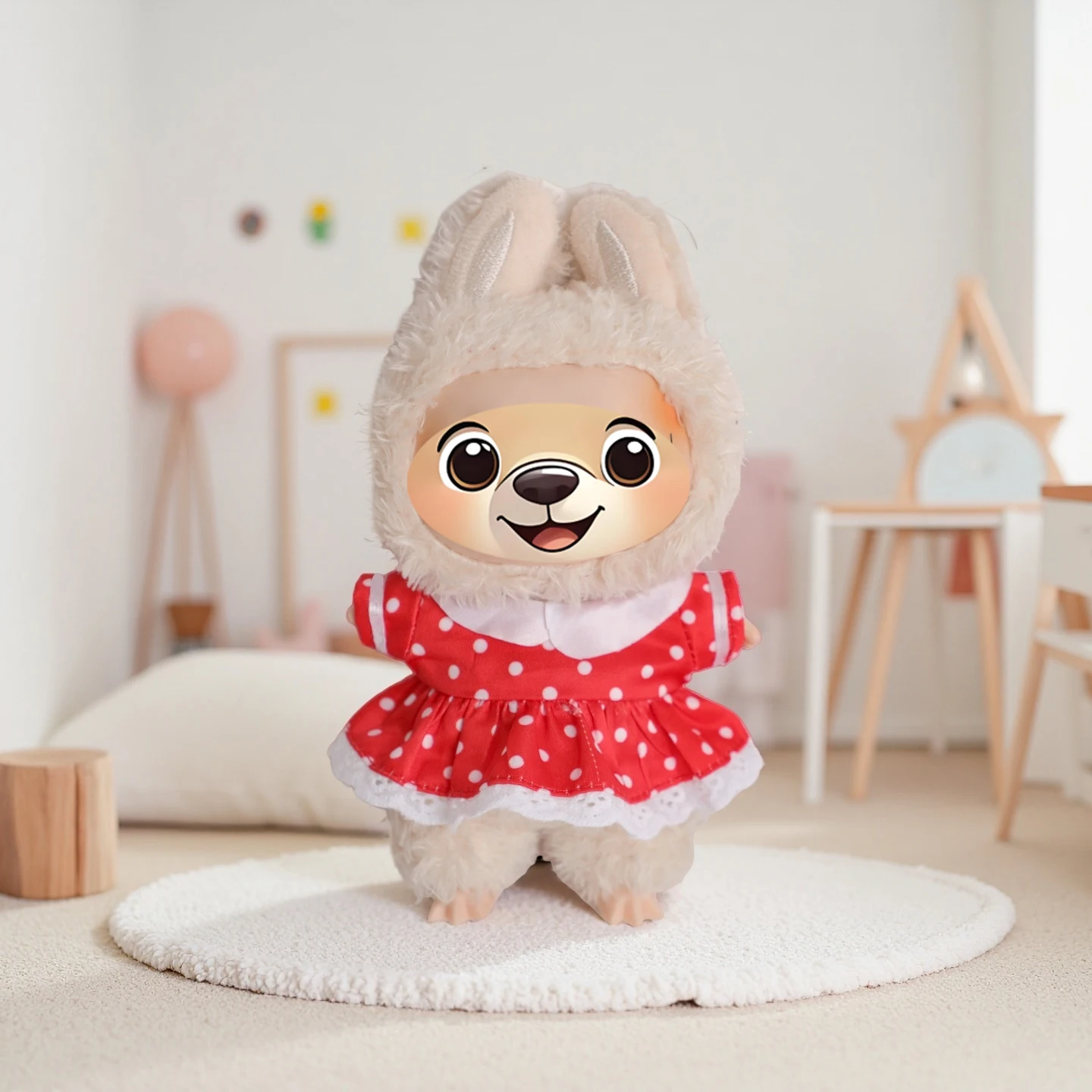 

Red Polka Dot Skirt Clothing For 17cm Labubu Dolls Mini Cute Lace Lapel Dress For V1 V2 V3 Labubu Girl Doll Cotton Toy Accessory