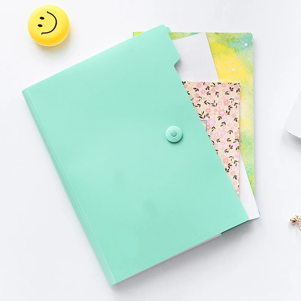 

A4 File Folder 5 Pockets Plastic Button Closure Dust Proof Document ganizer for Home Office School Use Storage