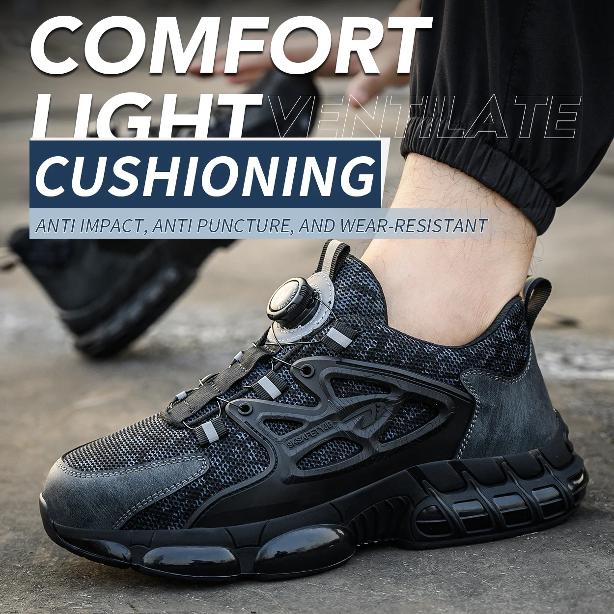 Rotating Button Safety Shoes Men Black Work Sneakers Indestructible Shoes Puncture-Proof Protective Shoes Work Steel Toe Boots