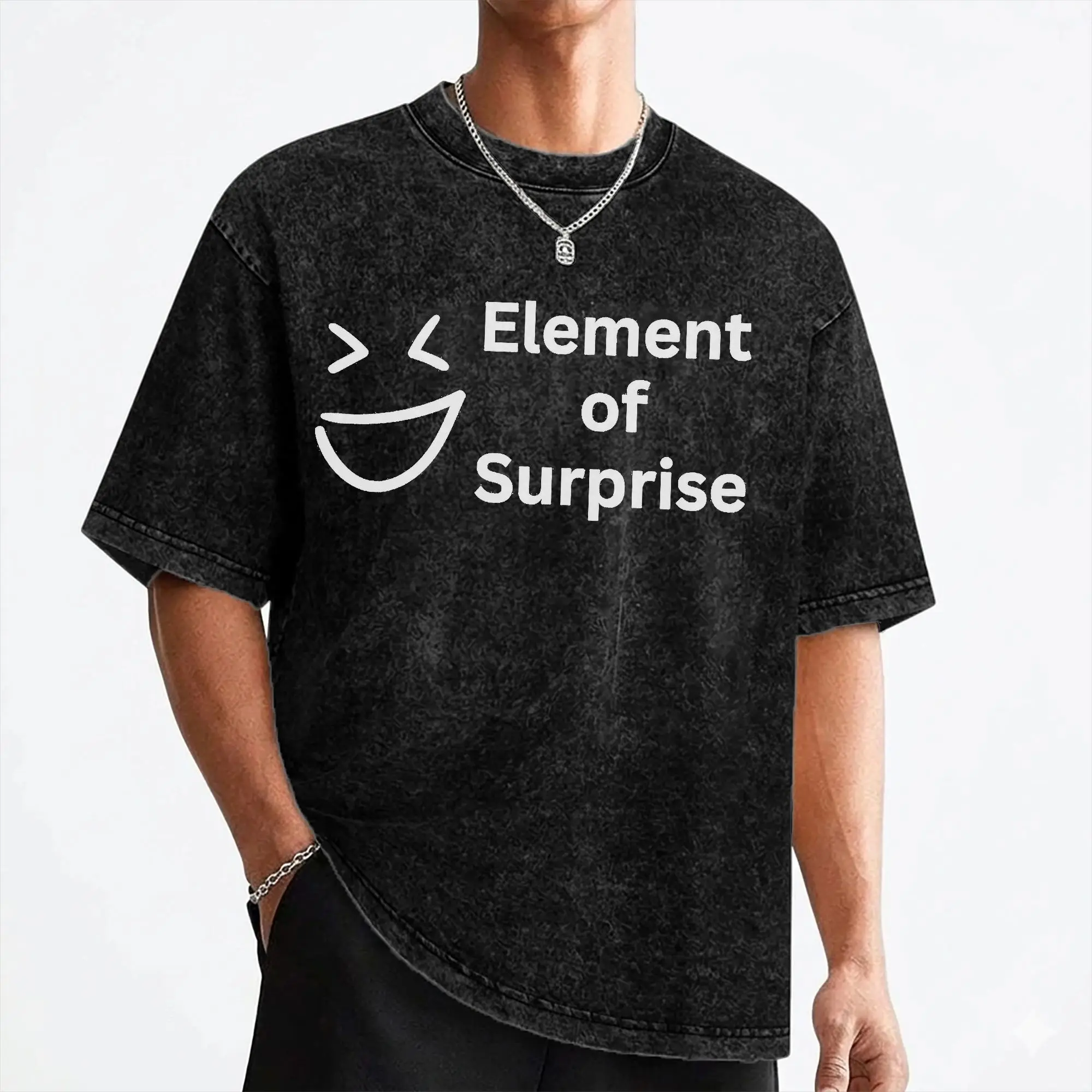 Ah! The Element Of Surprise T Shirts Hip Hop Washed Short Sleeve Harajuku T-Shirt Casual for Men Women Tops Streetwear Tee Shirt