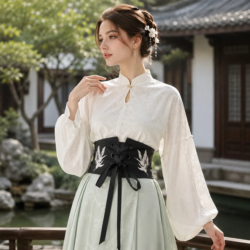 Crane Embroidered Chinese Style Hanfu Belts Japanese Kimono Obi Hanfu Dress Corset Waistband Yukata Sash Tie Cosplay Accessories