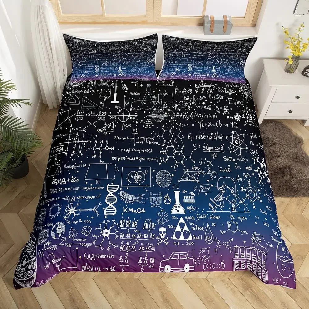 Math Equations Duvet Cover Set Hourglass Purple Galaxy Comforter Cover Physics Formula Dorm Bedding Sets Science Geometry Axis