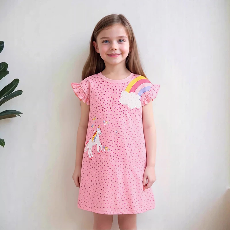 Little Maven Kleid für Mädchen, Kleidung, Kinder, Kinderkleidung, Baby, Mädchen, 2026, Geschenke, Sommer, Regenbogen-Einhorn, Freizeitkleider