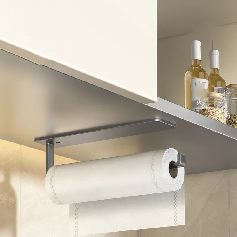 Wall Mounted Self-adhesive Bathroom Paper Towel Rack, Punch-free Roll Paper Holder For Kitchen Freshness Film Storage Rack