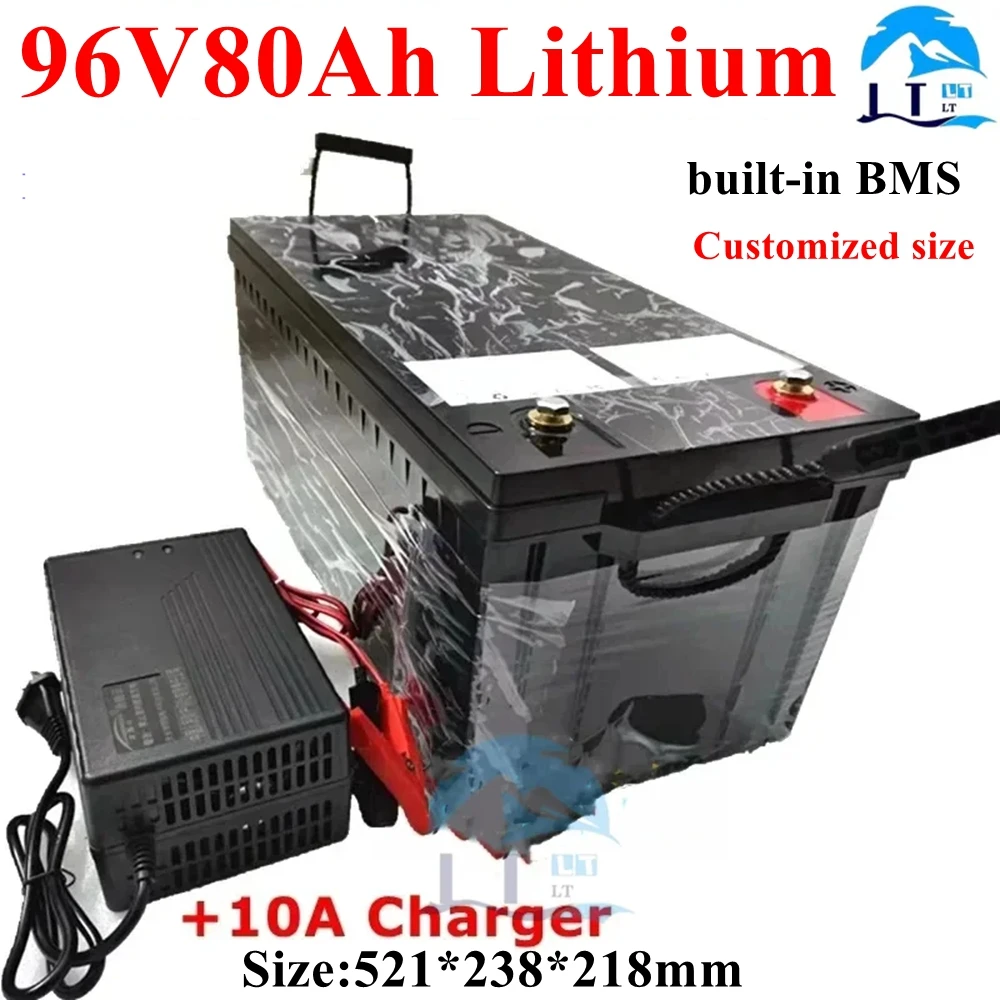 LT-Batterie au lithium étanche, batterie BatBR, chargeur 10A, 96V, 80Ah