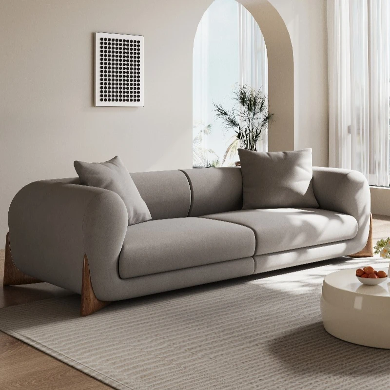 Wabi sand wind fabric sofa living room small apartment three-person matte cloth cream wind designer Nordic simple sofa