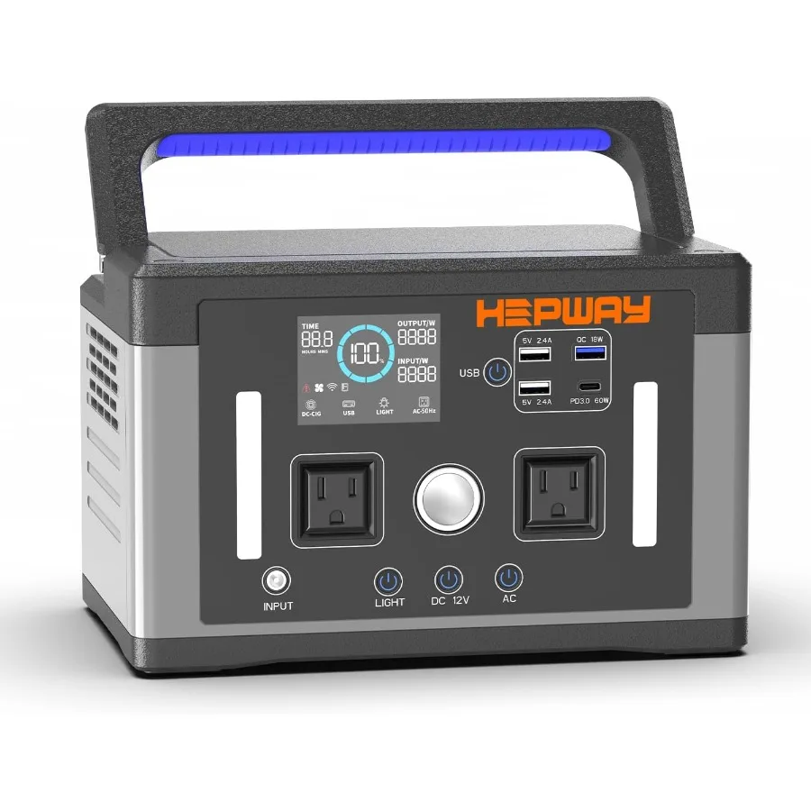 Portable Power Station 700W 1000W Peak 577Wh Backup Battery Solar Generator with Pure Sine Wave Inverter 120V AC Output Car Out