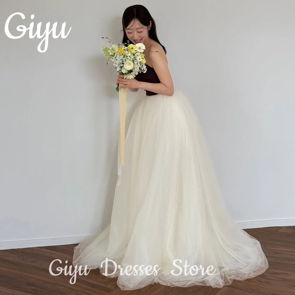 

Giyu Simple New Strapless Tulle Korea Wedding Dresses Photo shoot Sleeveless A-line Bridal Gown Party Evening Customized 2025