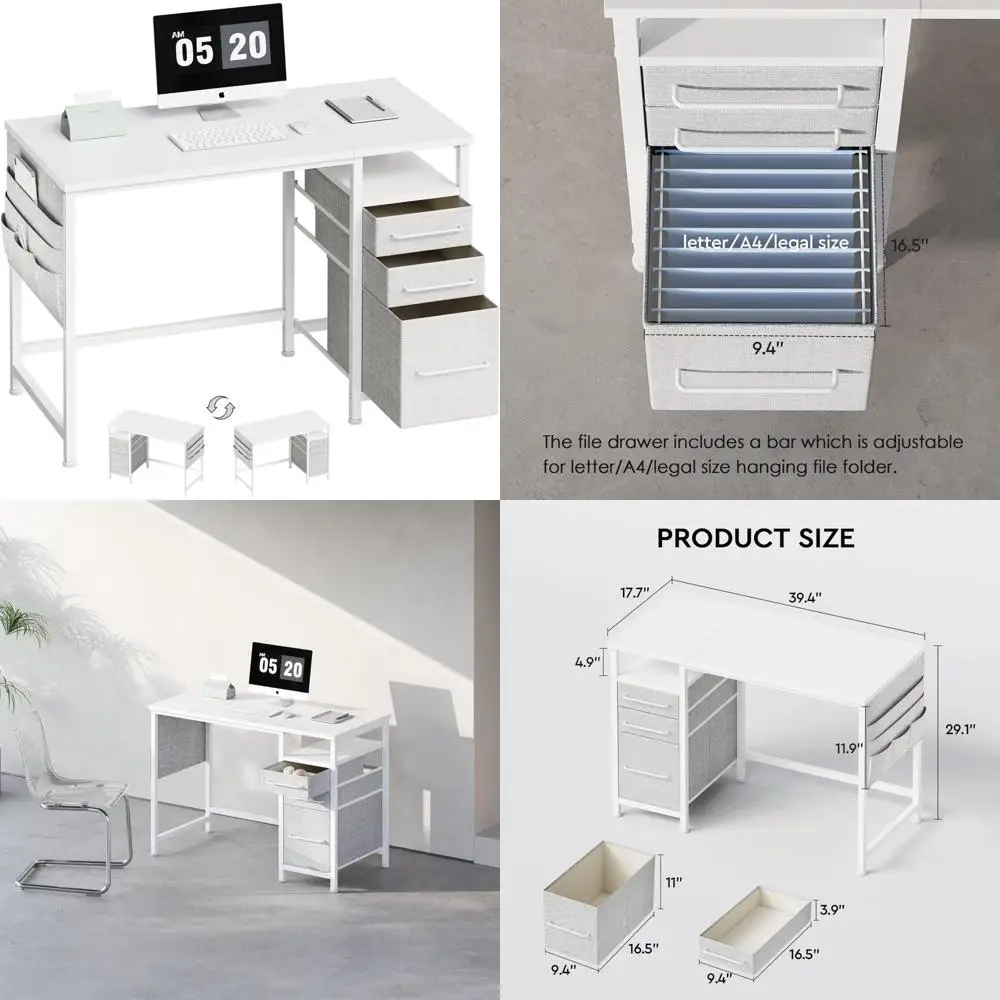 

Compact 40-Inch Desk with Drawers and Shelves for Small Office, Writing Desk with Storage for Home Office Use